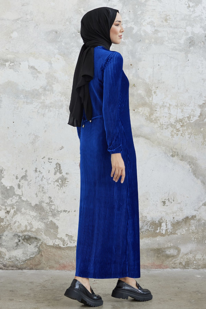 MDS Women Elza Back-Tied Velvet Dress - Sax Blue - Kyle
