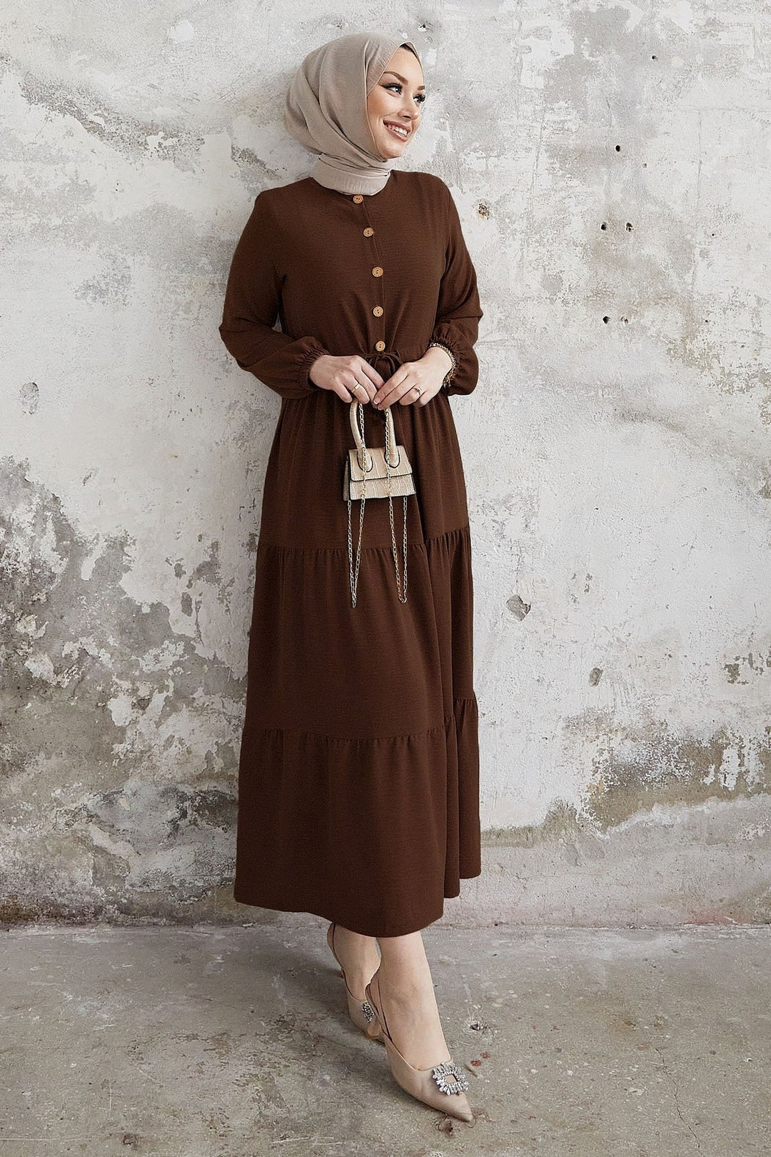 MDS Women Pamela Buttoned A-line Dark Brown Dress - Rotorua