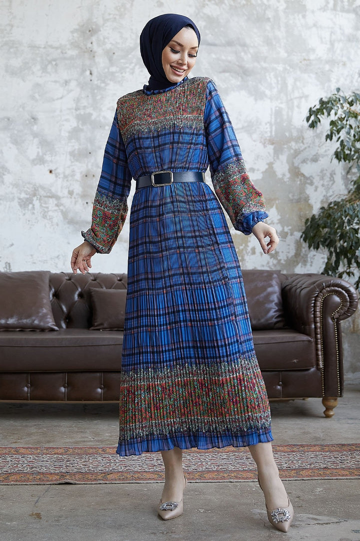 MDS Women Lunya Plaid Pleated Chiffon Dress - Indigo - Port Coquitlam