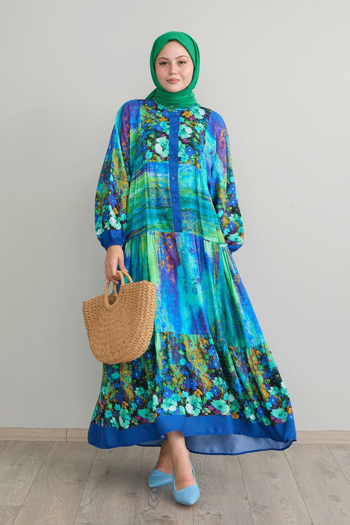MDS Women Abstract Flowered Green Viscose Dress - Melchor Ocampo