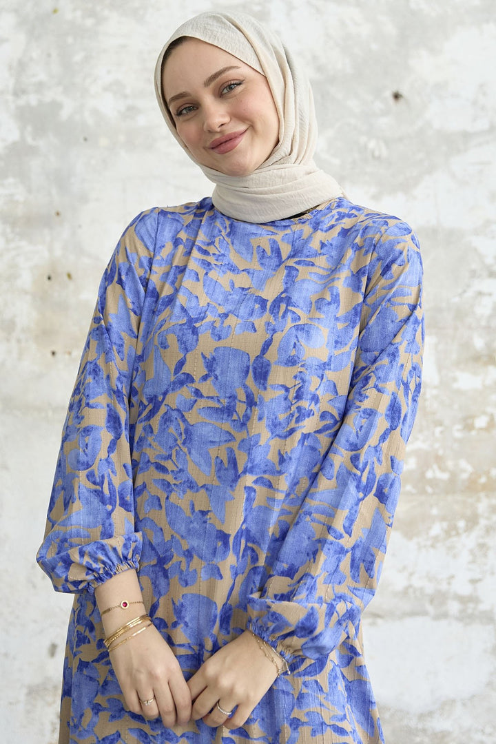 MDS Women Lily Patterned Waffle Dress - Saxe Blue - Vich