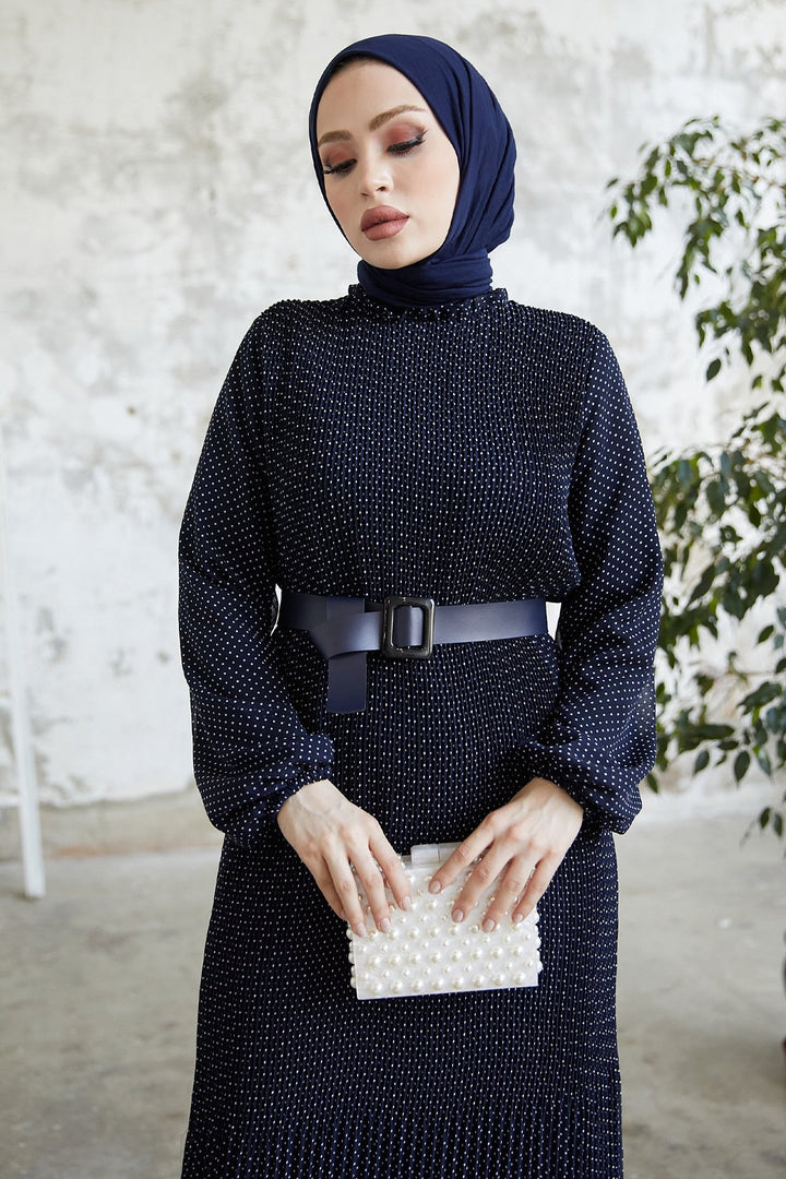 MDS Women Minda Crispy Polka Dot Chiffon Dress - Dark Navy - Villanueva y Geltrú