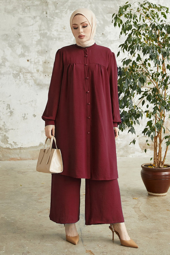 MDS Women Arfa Ayrobin Buttoned Casual Suit - Burgundy - San Pedro Mixtepec