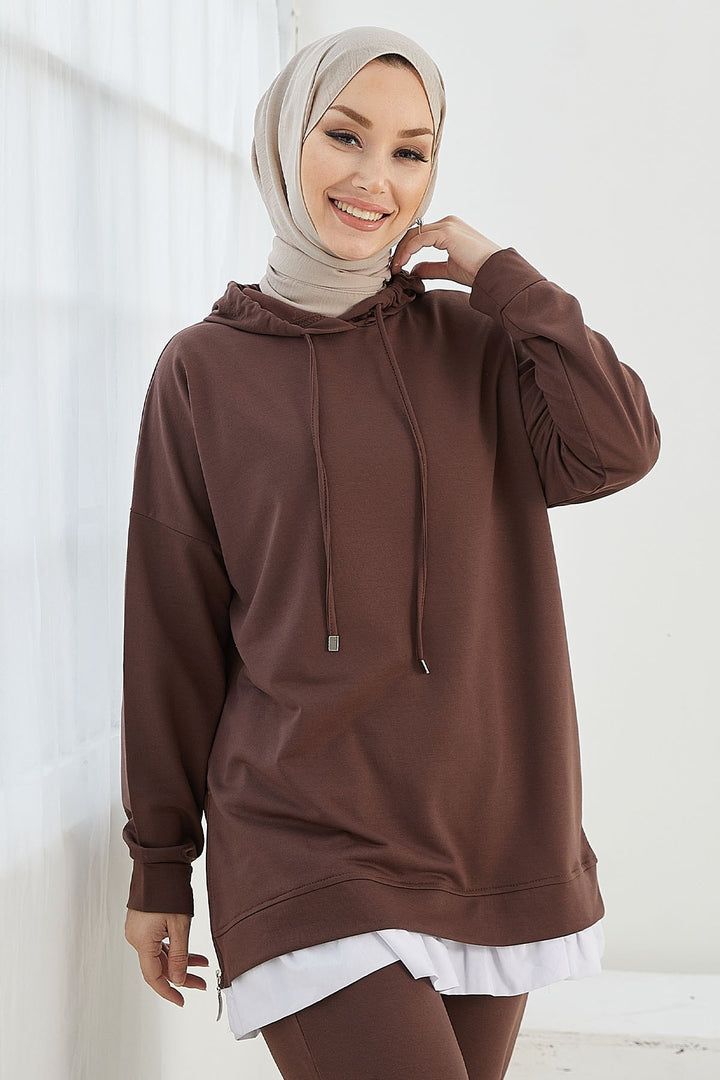 MDS Women Losya Sides Zippered Hooded Two Piece Set - Bitter Brown - Bountiful