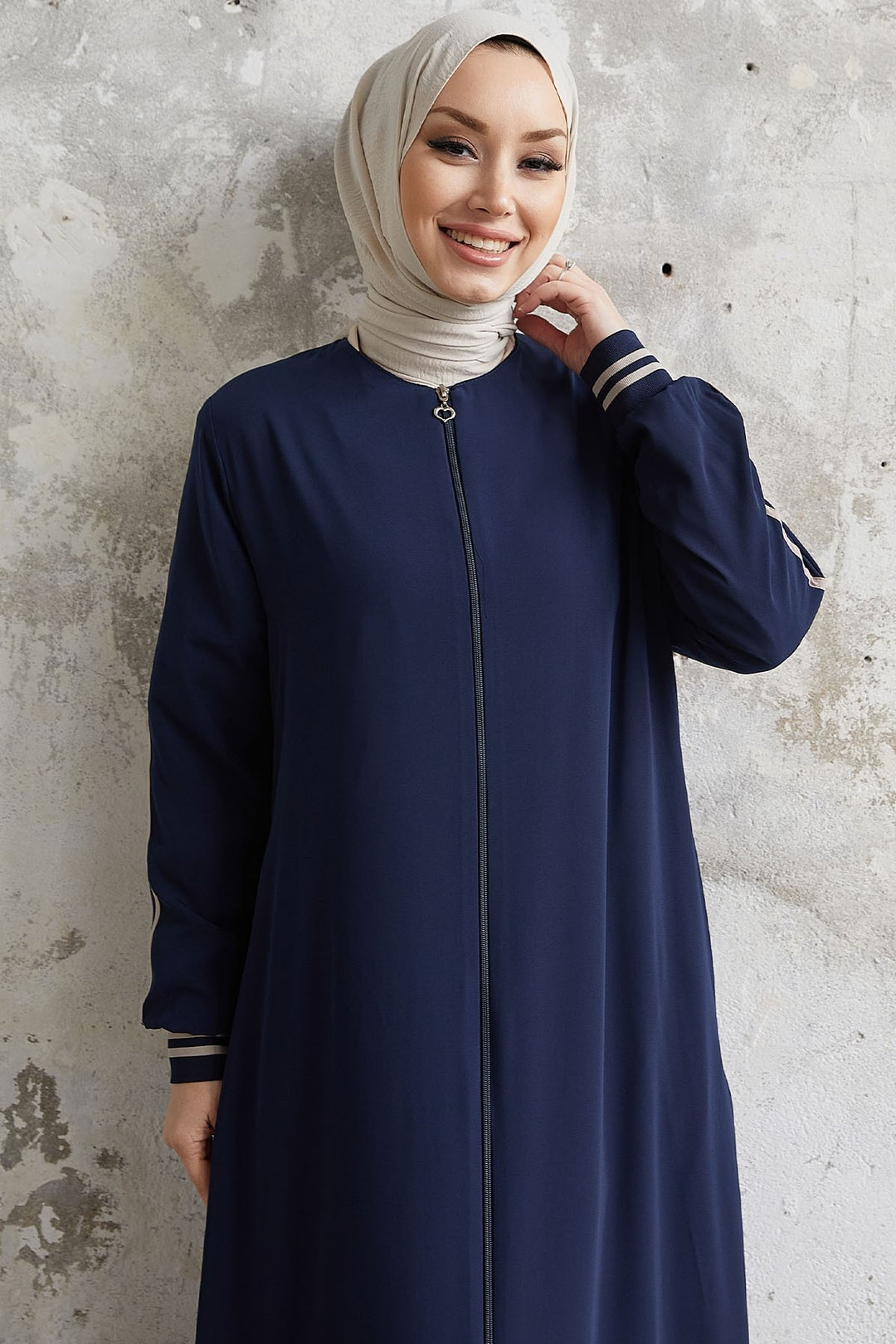 MDS Women Hazel Striped Patterned Abaya - Navy Blue - Halle