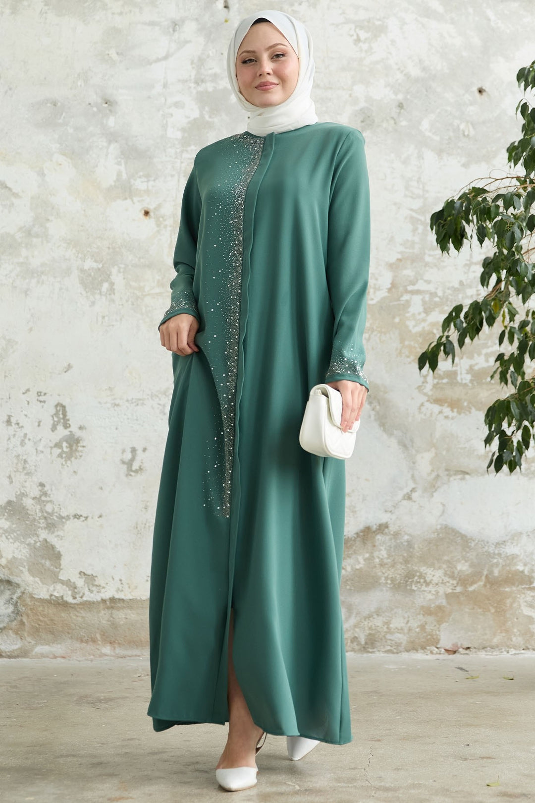 MDS Women Mint Ferace with Stone Embroidery on the Right Side - Wimbledon