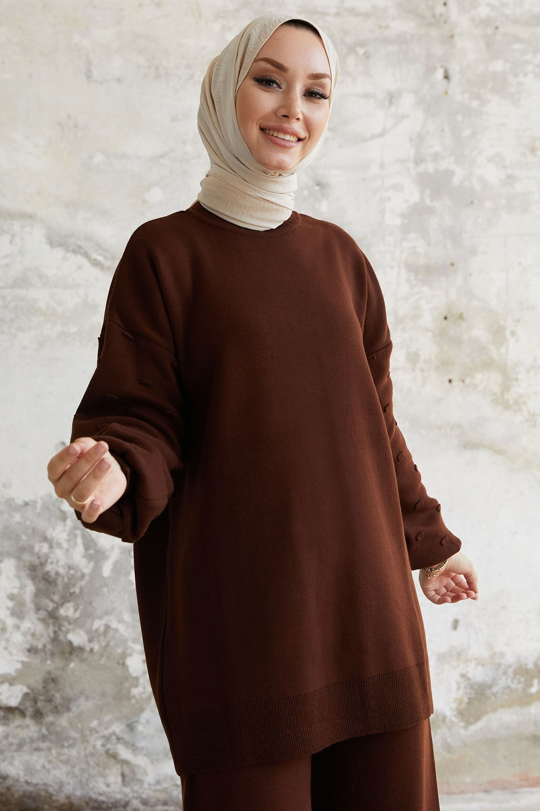 MDS Women Arsen Collar Detail Knit Set - Bitter Coffee - Arles