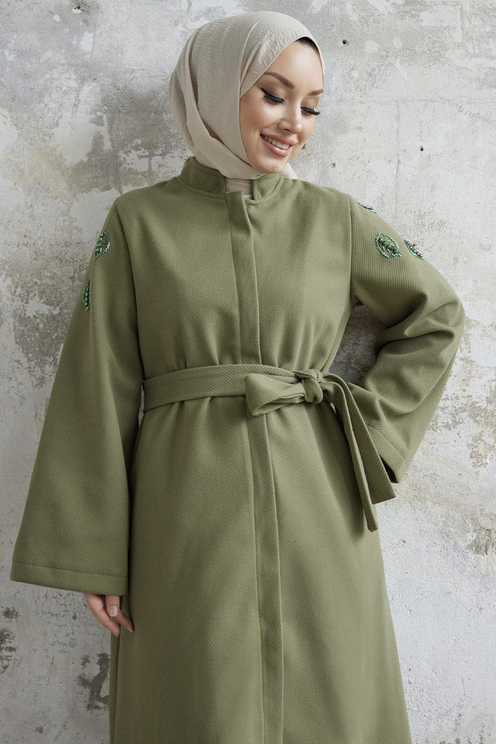 MDS Women Nomira Stone Detail Belted Coat - Mint - Altamira