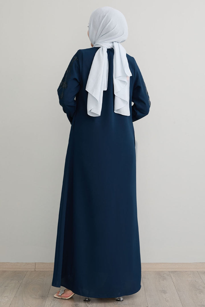 MDS Women Indigo Coat with Leaf Pearl Sleeves - Winnipeg