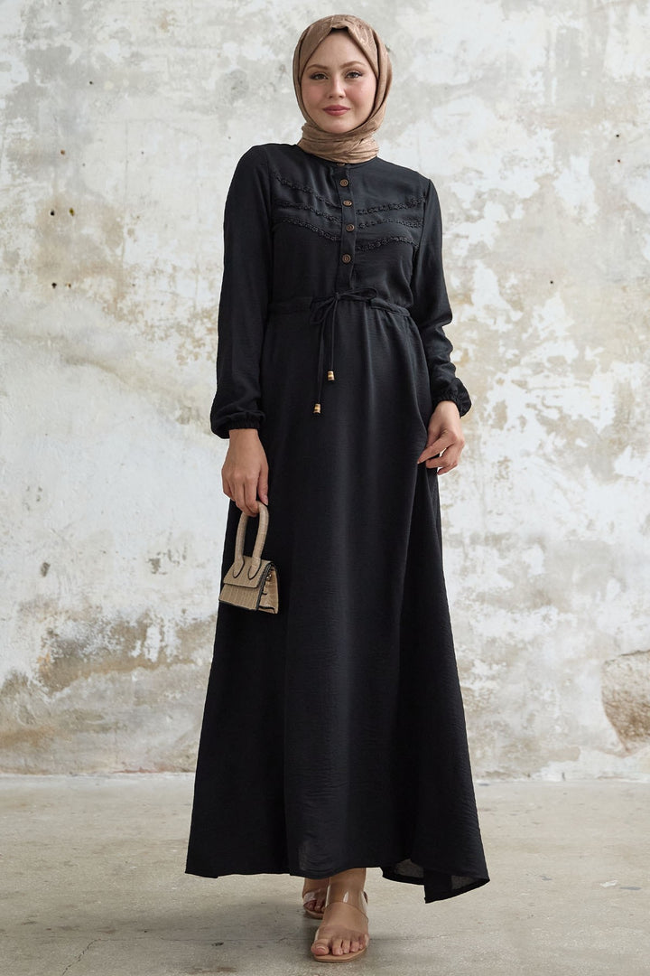 MDS Women Lace Detail Black A-line Dress - Melitopol
