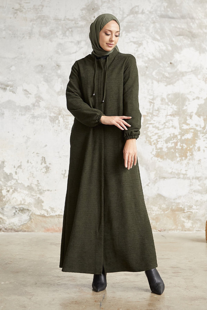 MDS Women Levina Secret Snap Abaya - Khaki - Coburg