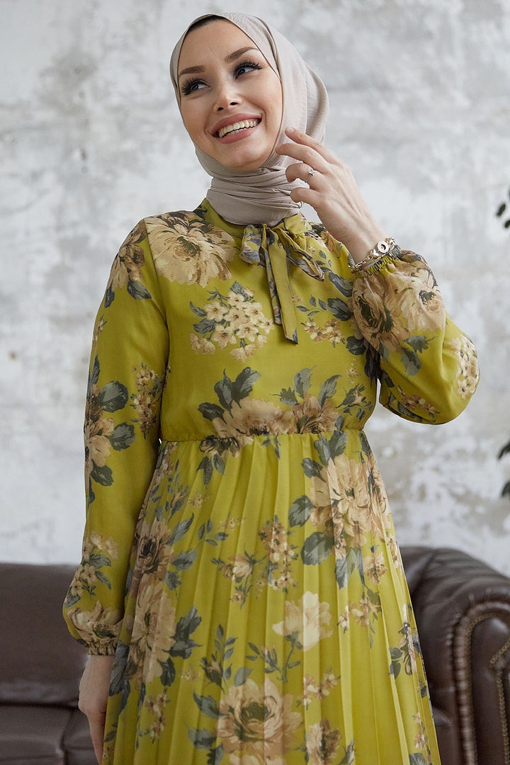 MDS Women Luis Collar Lace-Up Chiffon Dress - Olive Green - Memmingen