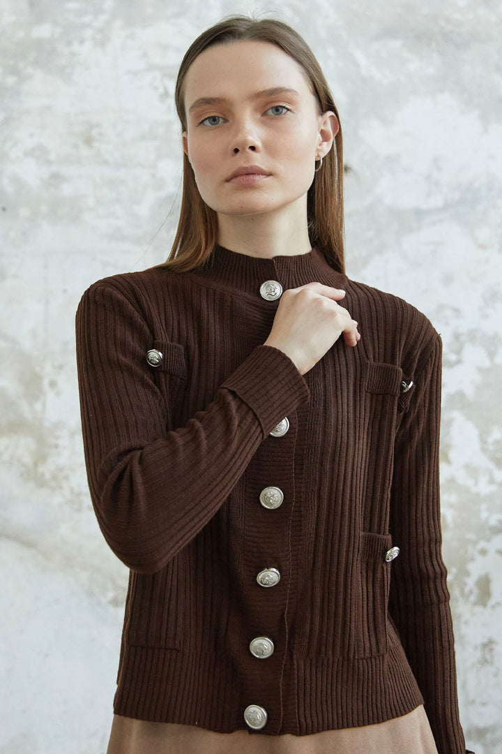 MDS Women Marin Buttoned Short Cardigan - Bitter Coffee - Passau