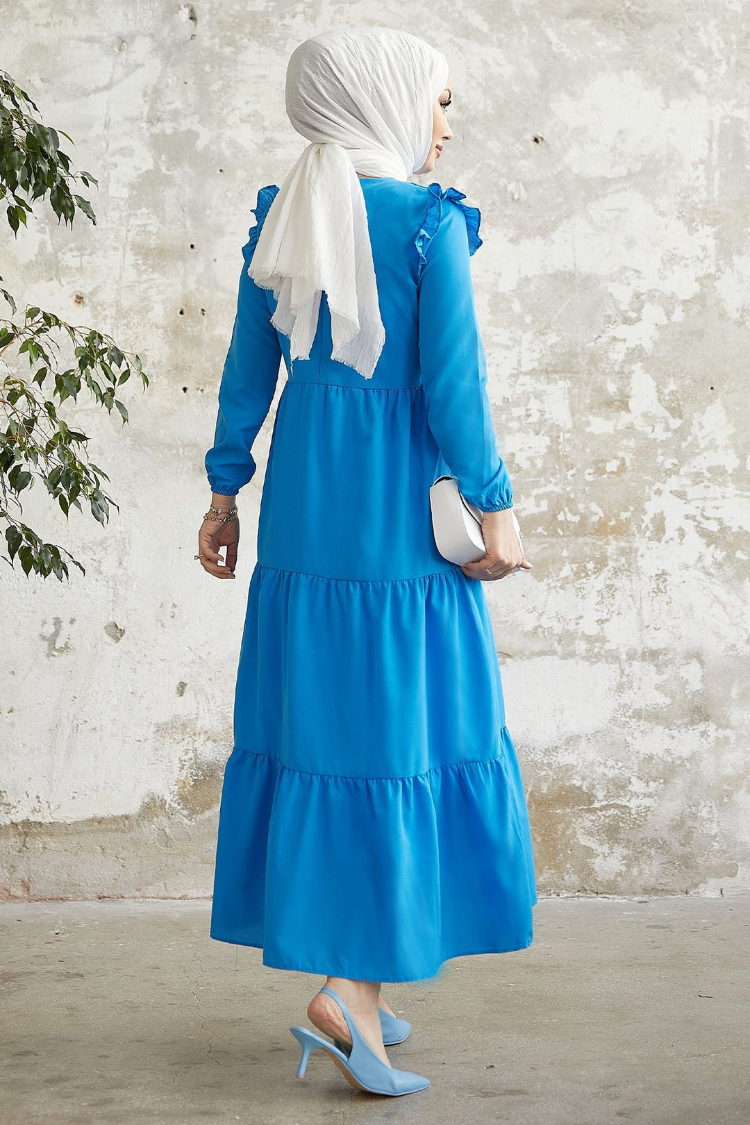 MDS Women Lenia Ruffle Shoulder Dress - Blue - Kamenicë