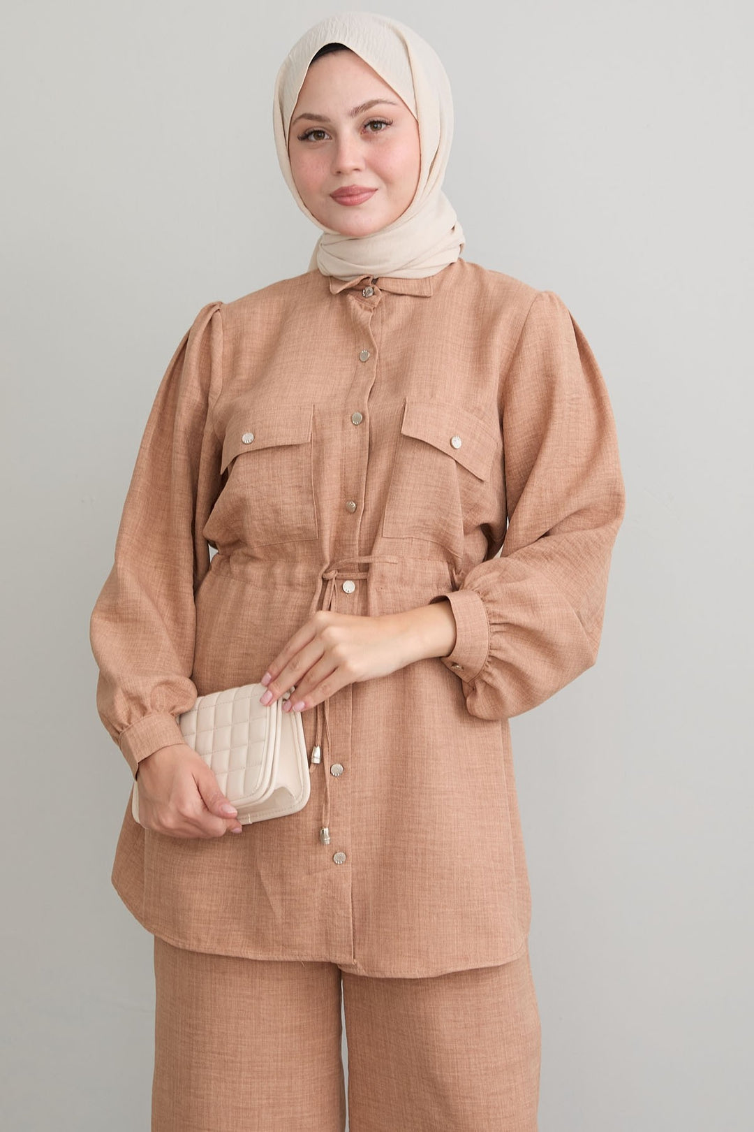 MDS Women Tunnel Arched Camel Linen Suit - Rovereto