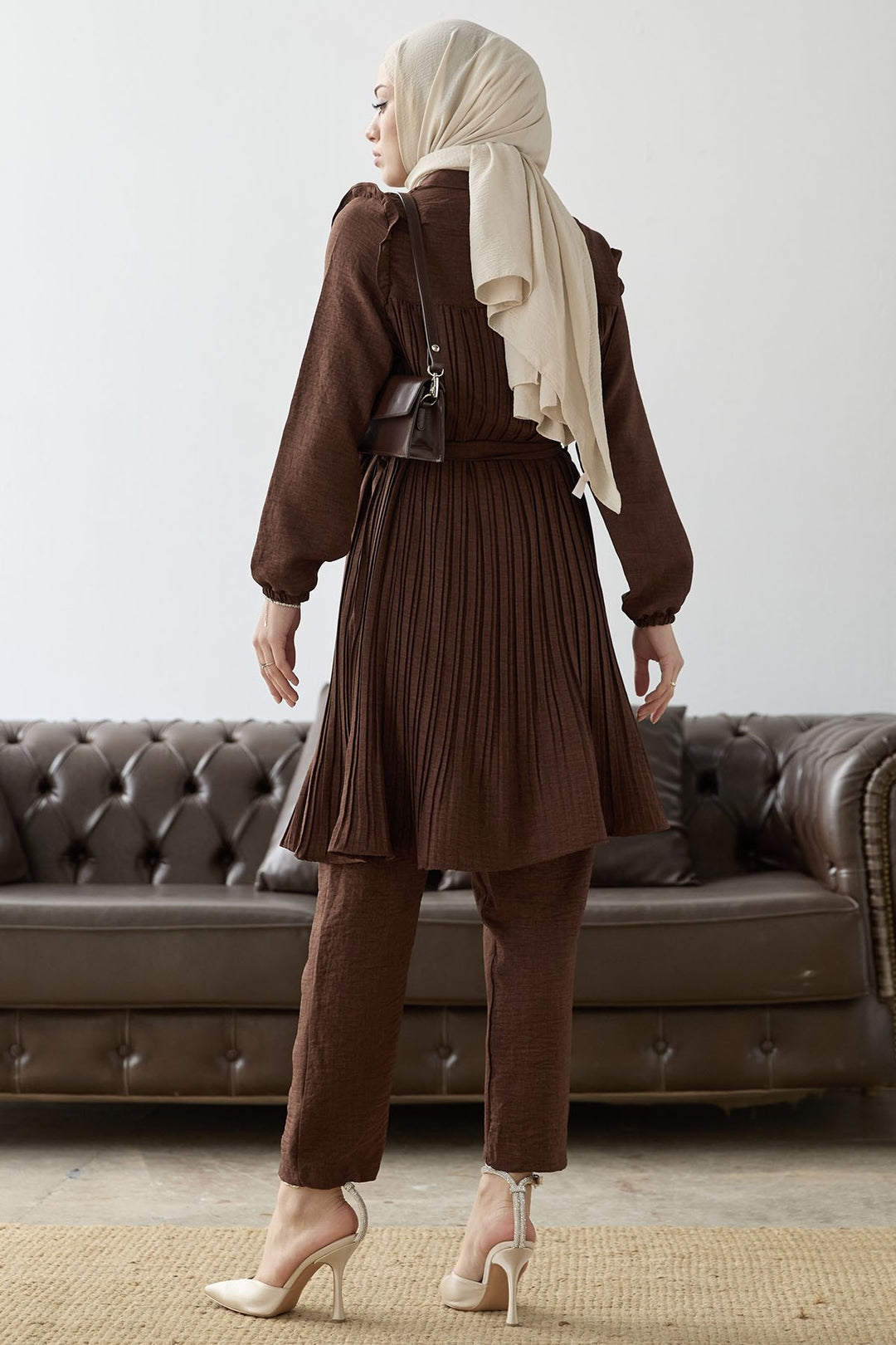 MDS Women Front Pleated Ruffle Detail Set - Bitter Coffee - Coventry