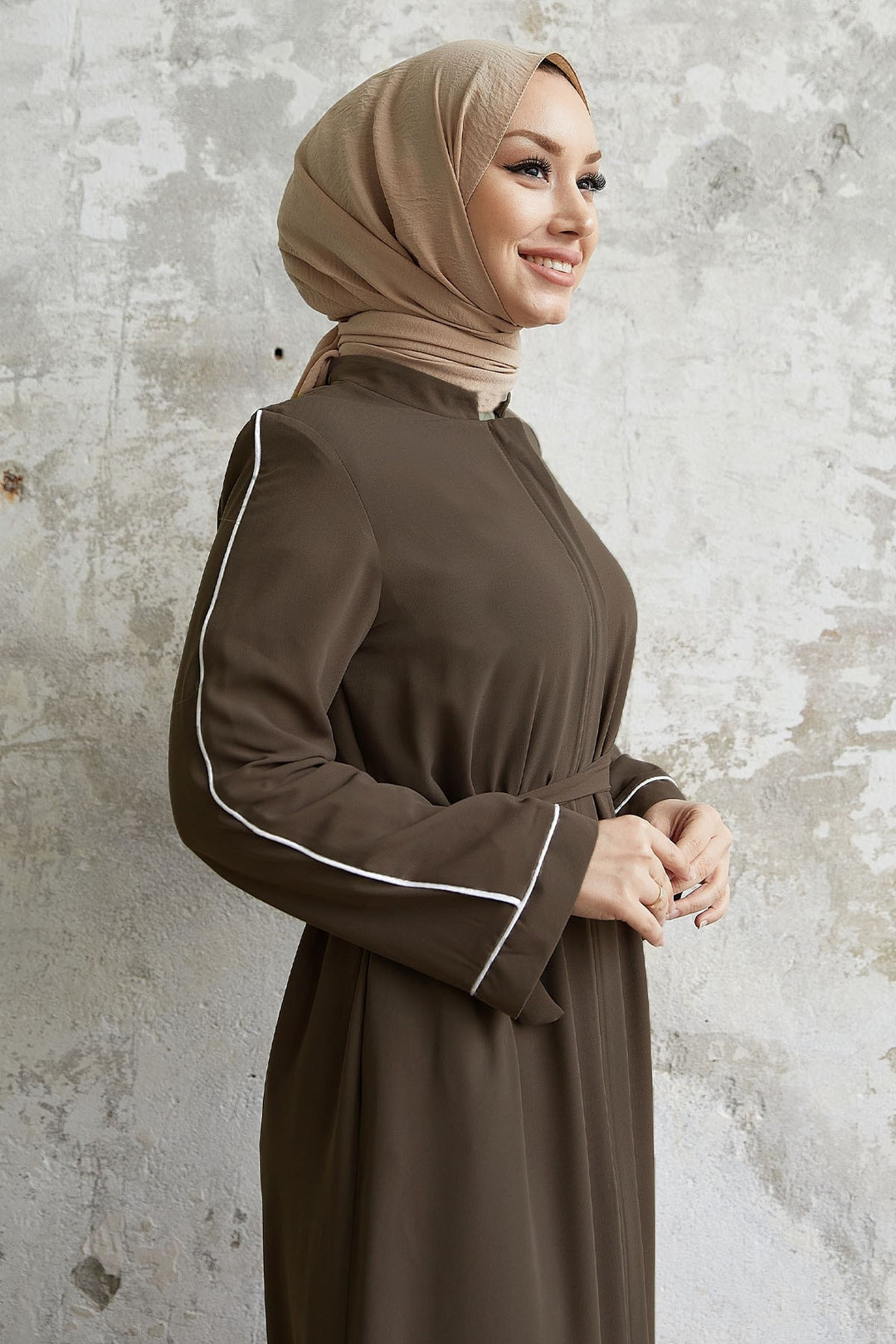 MDS Women Salvia Loose Sleeve Biye Patterned Abaya - Brown - Dayton
