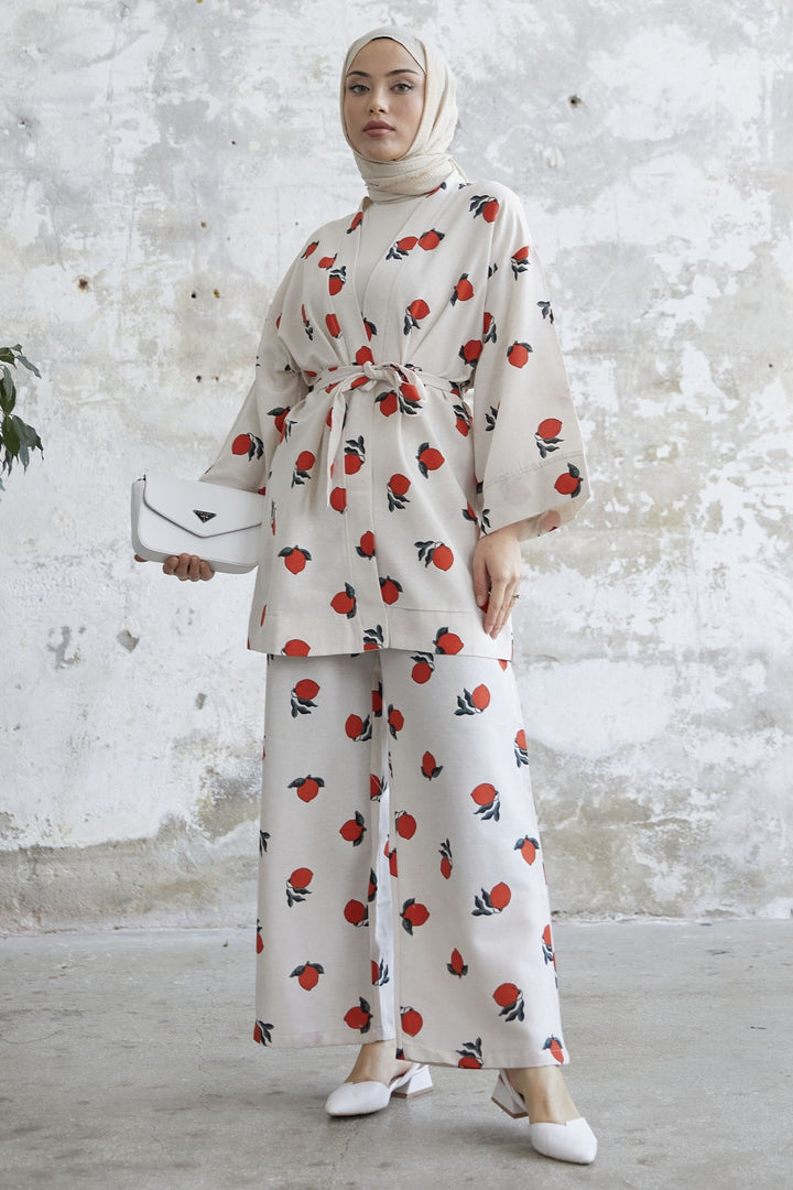 MDS Women Lemon Patterned Kimono Set - Red - Middletown