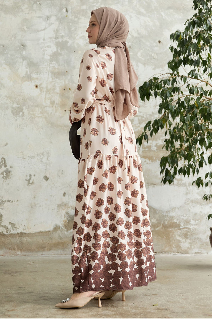 MDS Women Half-Buttoned Brown Satin Dress - Linares