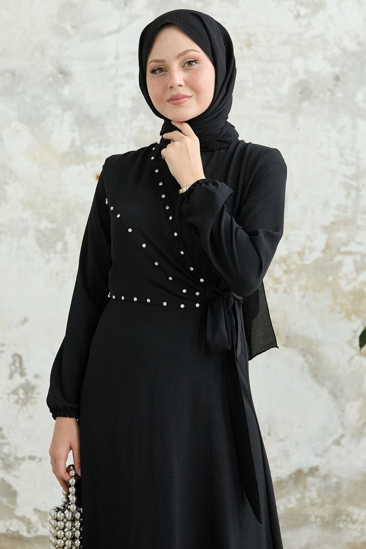 MDS Women Black A-line Dress with Front Tie Detail - Toowoomba