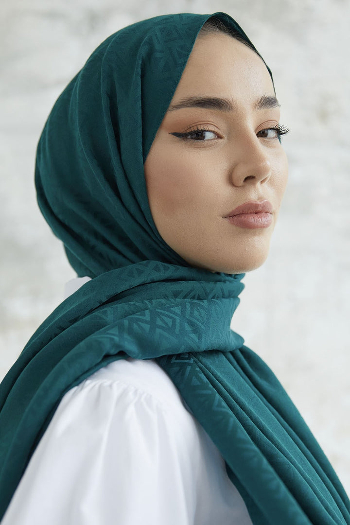 MDS Women Pyramid Pattern Jacquard Shawl - Petrol - Vancouver