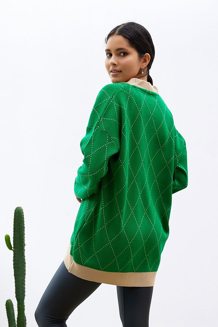MDS Women Lovi Patterned Cardigan - Green - Amora