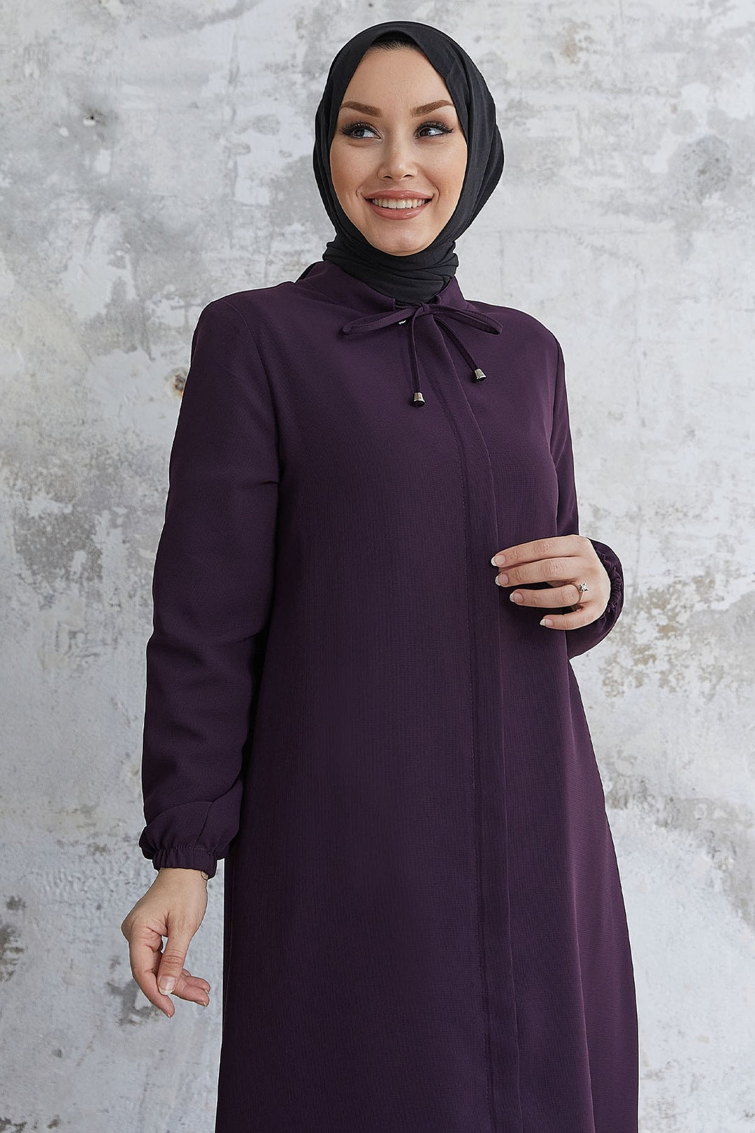 MDS Women Tied Lace Hidden Snap Coat - Purple - Andover