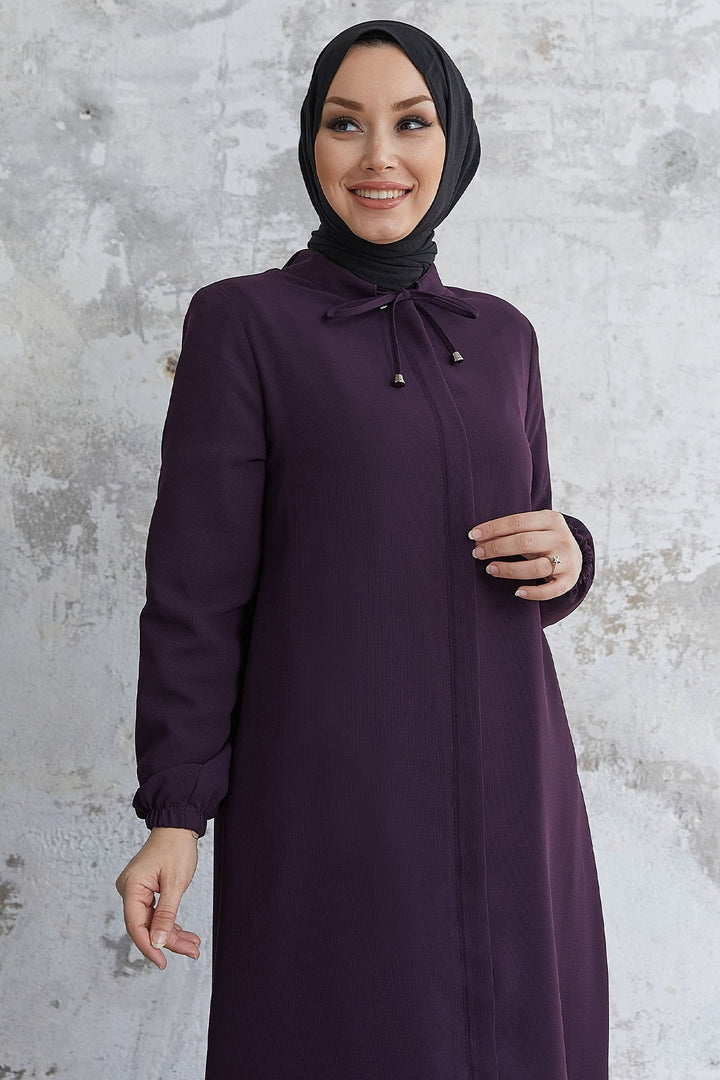 MDS Women Tied Lace Hidden Snap Coat - Purple - Andover
