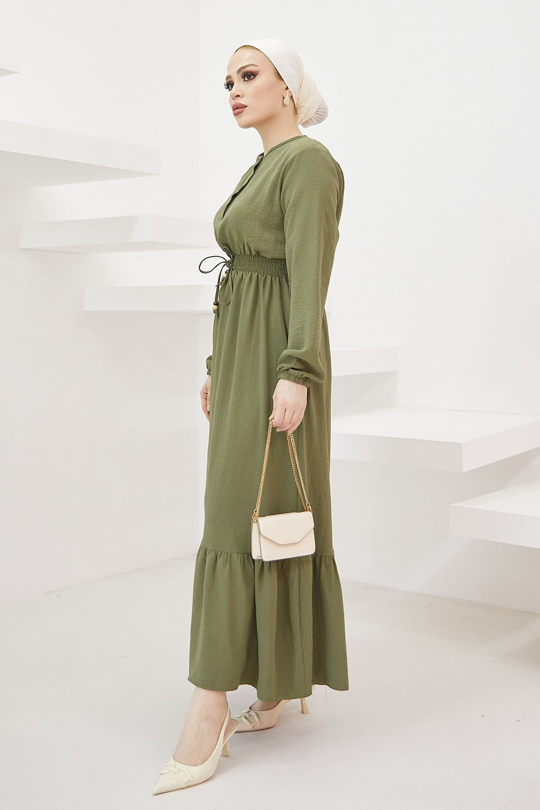 MDS Women Tena Beli Elastic Waist Dress - Khaki - Xánthi