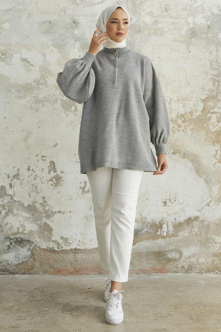 MDS Women Sara Zippered Knit Tunic - Gray - Cairns