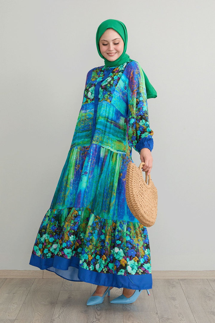 MDS Women Abstract Flowered Green Viscose Dress - Melchor Ocampo
