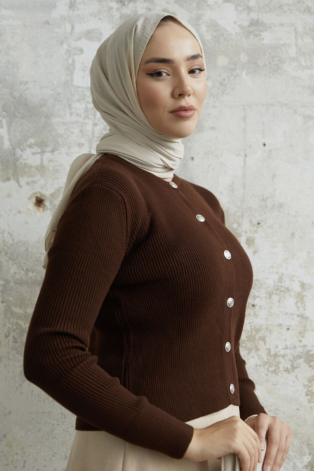 MDS Women Loren Stone Buttoned Knit Cardigan - Bitter Coffee - Cuenca