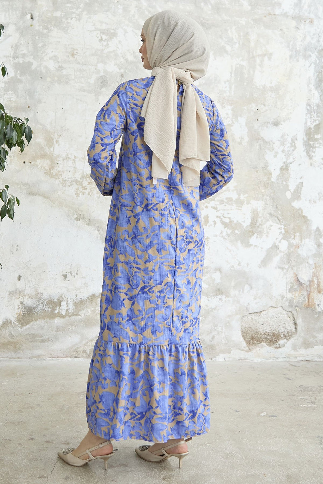MDS Women Lily Patterned Waffle Dress - Saxe Blue - Vich