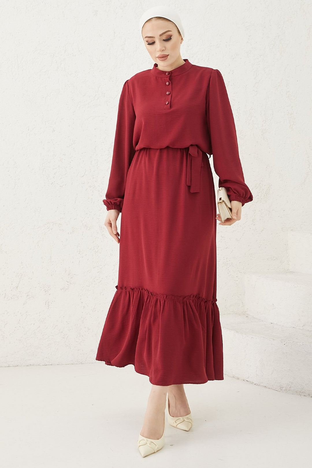 MDS Women Meyra Buttoned A-line Dress - Burgundy - Foothill Farms