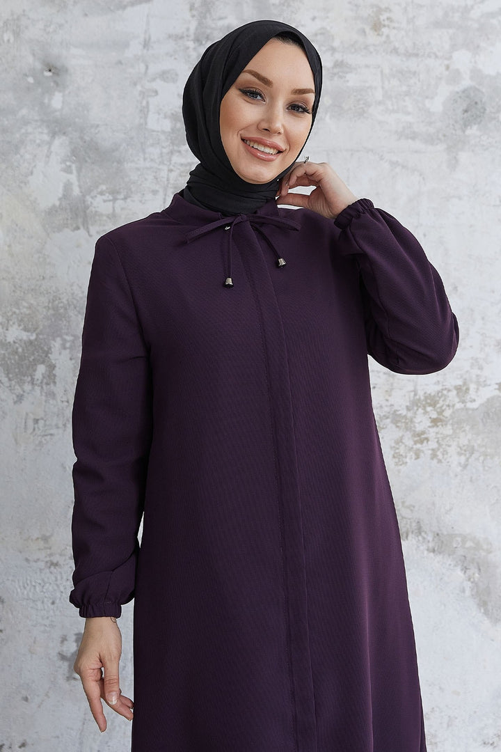 MDS Women Tied Lace Hidden Snap Coat - Purple - Andover