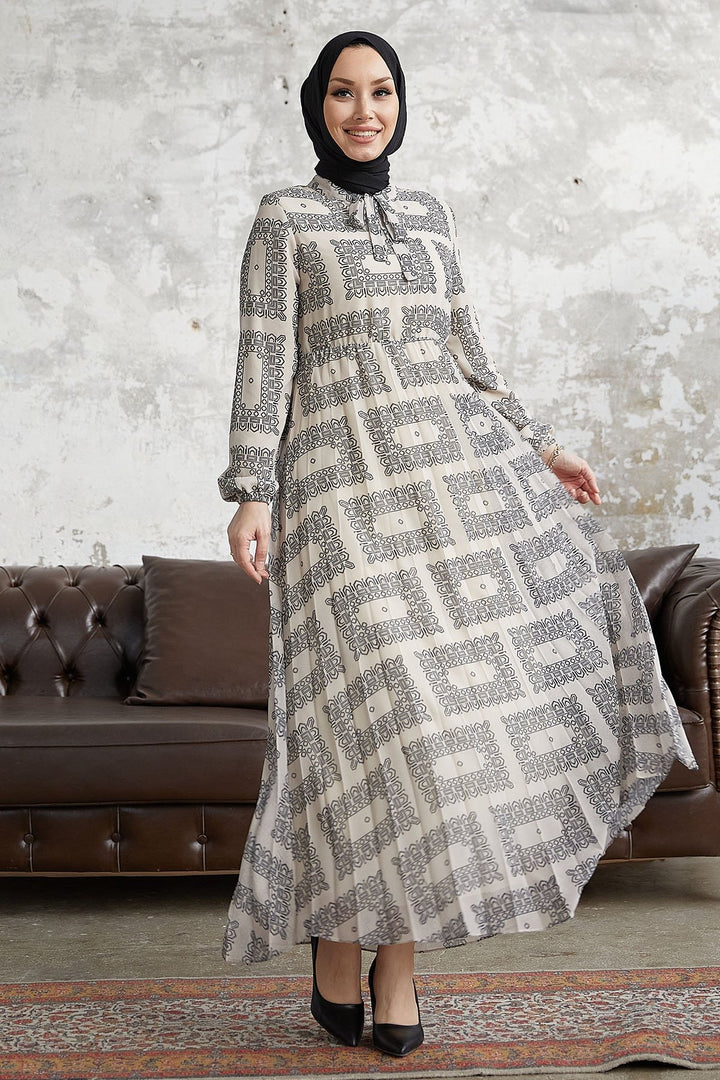MDS Women White Chiffon Dress with Ethnic Pattern and Tie Collar - Boucherville