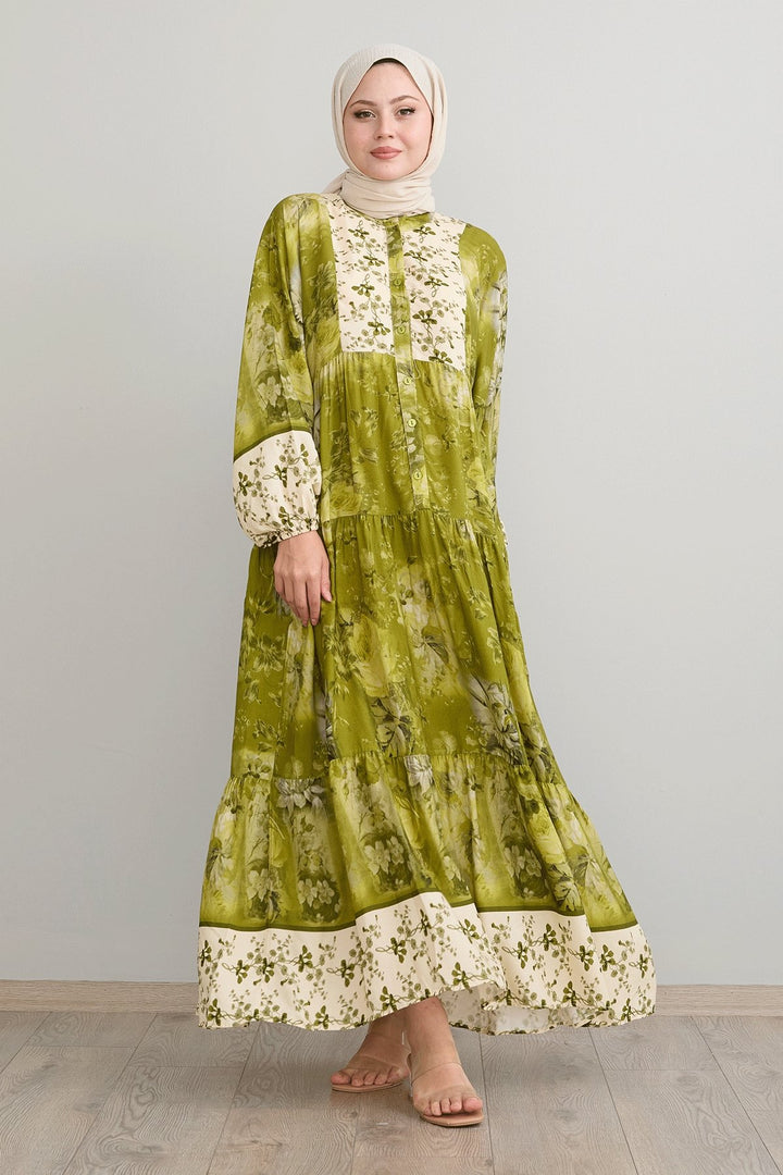 MDS Women Crispy Flower Detail Khaki Viscose Dress - Twickenham