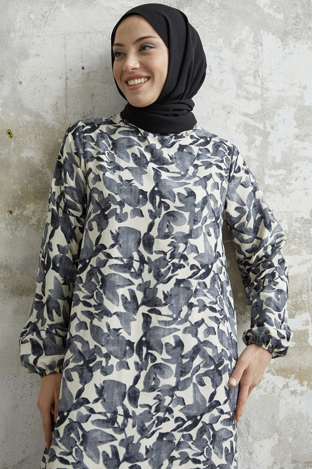 MDS Women Lily Patterned Waffle Dress - Black - Santiago de Compostela