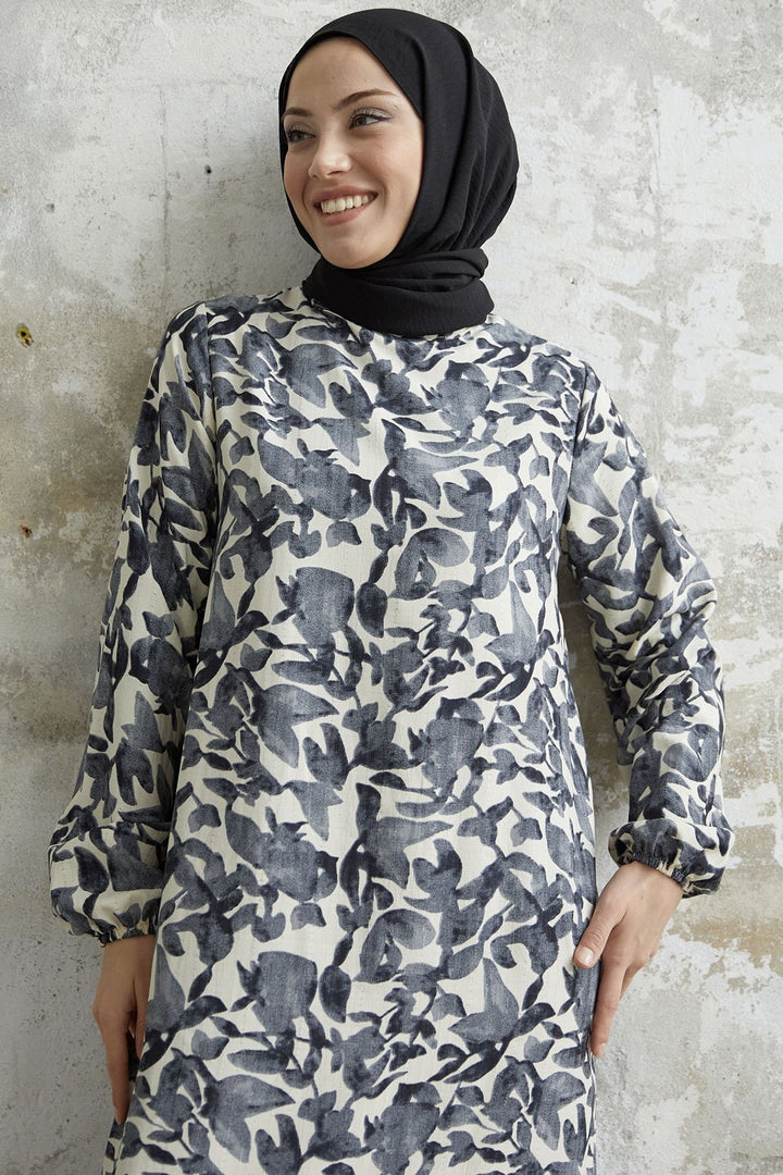 MDS Women Lily Patterned Waffle Dress - Black - Santiago de Compostela