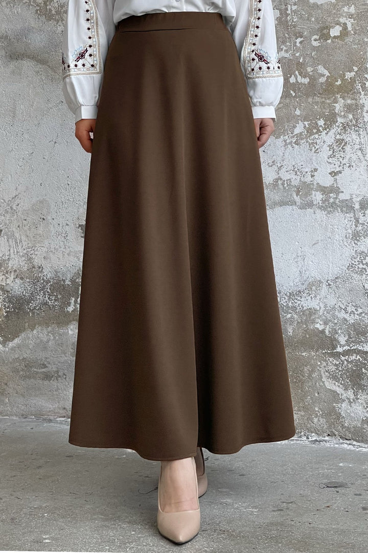 MDS Women Double Knit Fabric Skirt - Bitter Brown - Warendorf