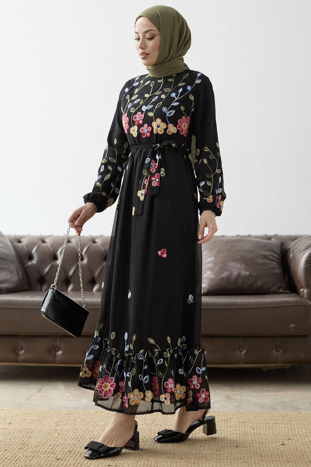 MDS Women Flowers Daisy Chiffon Dress - Black - Pordenone