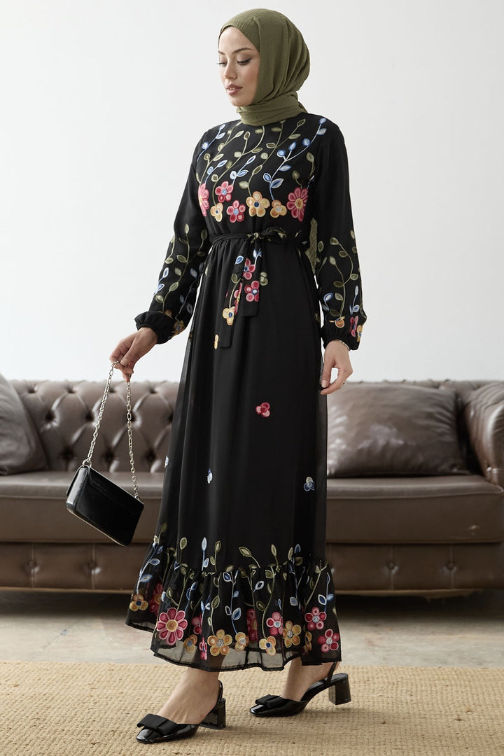 MDS Women Flowers Daisy Chiffon Dress - Black - Pordenone
