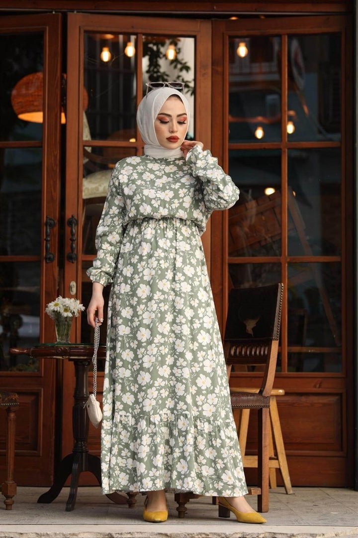 MDS Women Daisy Pattern Woven Dress - Khaki - Motril