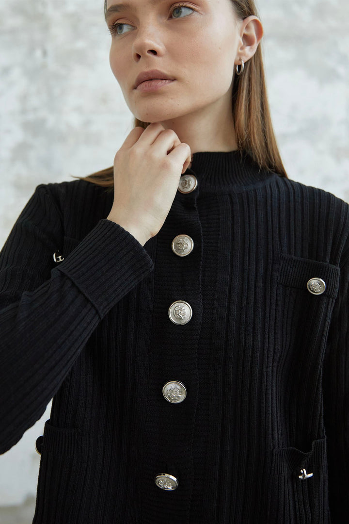 MDS Women Navy Buttoned Short Cardigan - Black - Salzburg