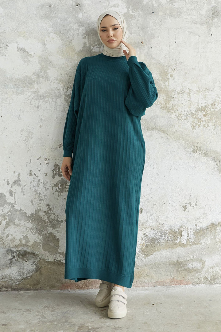 MDS Women Elois Balloon Sleeve Ribbed Knit Dress - Petrol Blue - Coburg