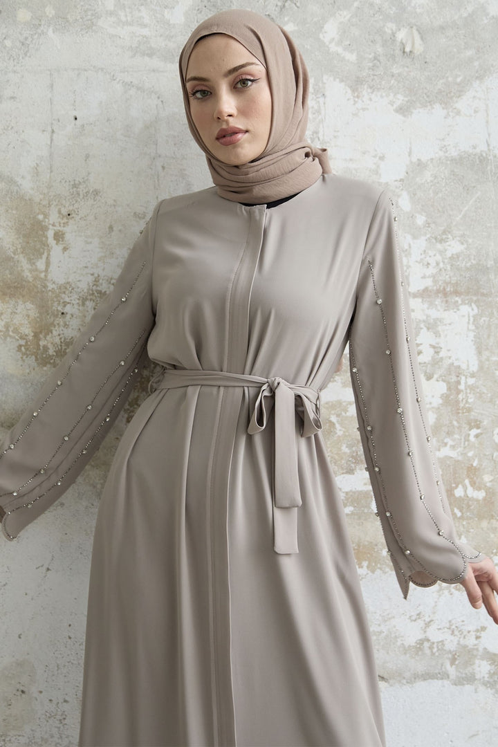 MDS Women Stone Processing Sleeve Abaya - Stone - Hagerstown