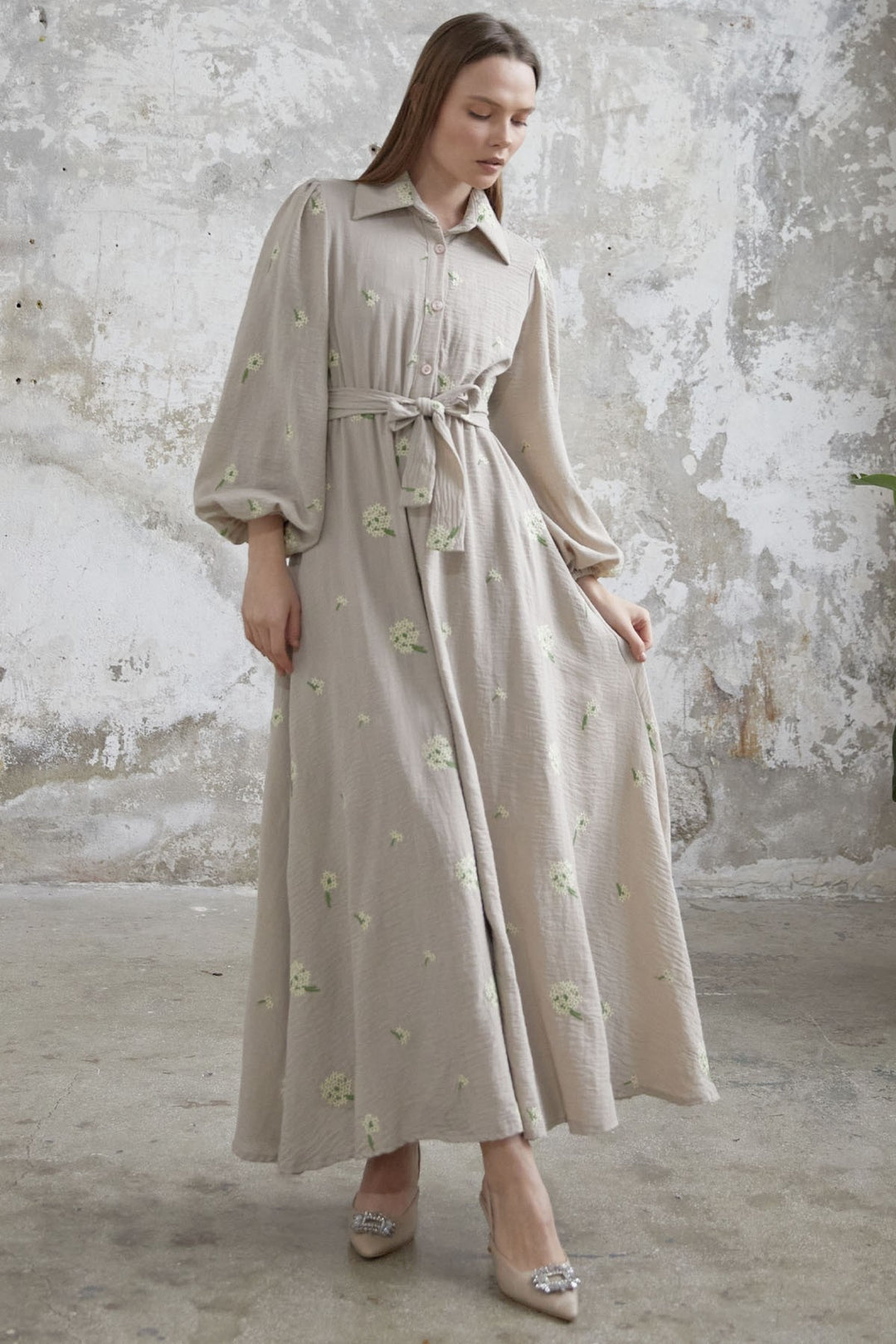 MDS Women Floral Embroidered Linen Dress - Beige - Aubervilliers