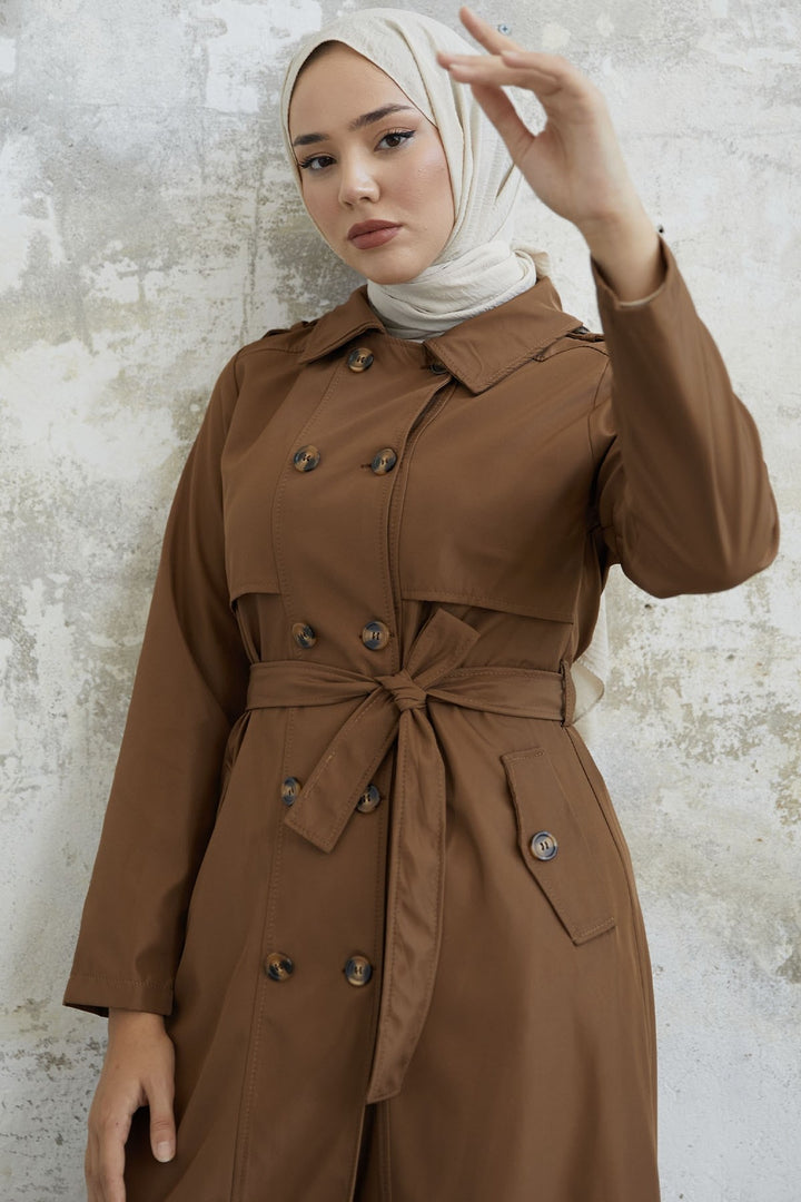 MDS Women Evelina Double Button Detail Trench Coat - Tan - Ciudad Valles