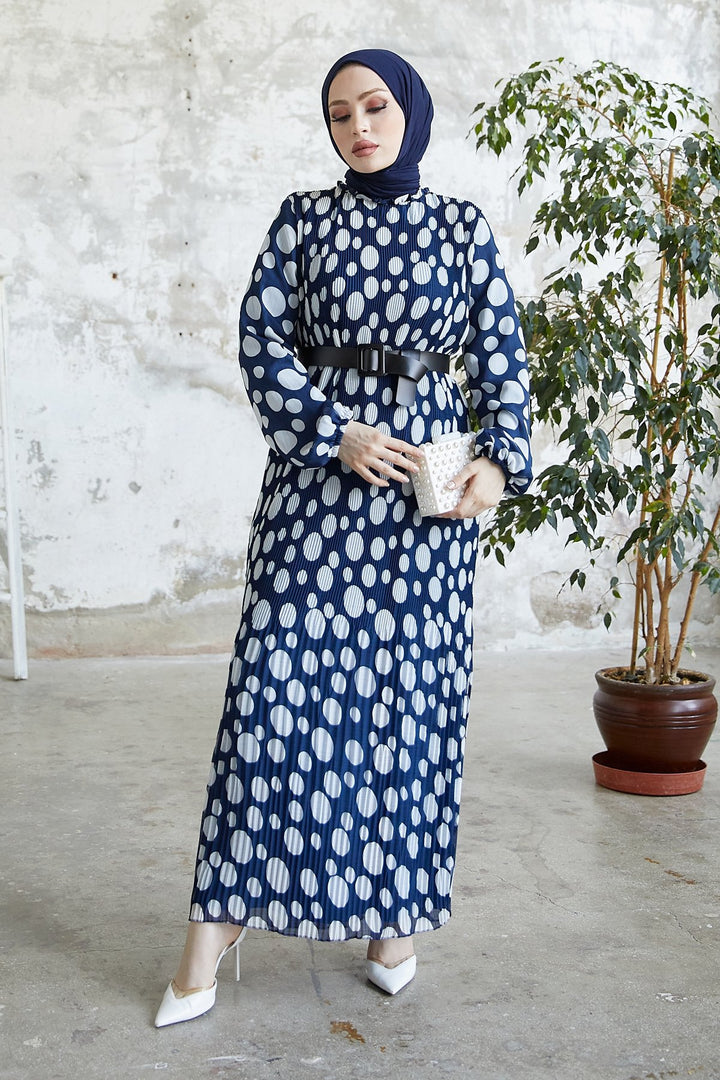 MDS Women Mariya Polka Dot Pattern Chiffon Dress - Navy Blue - Hempfield