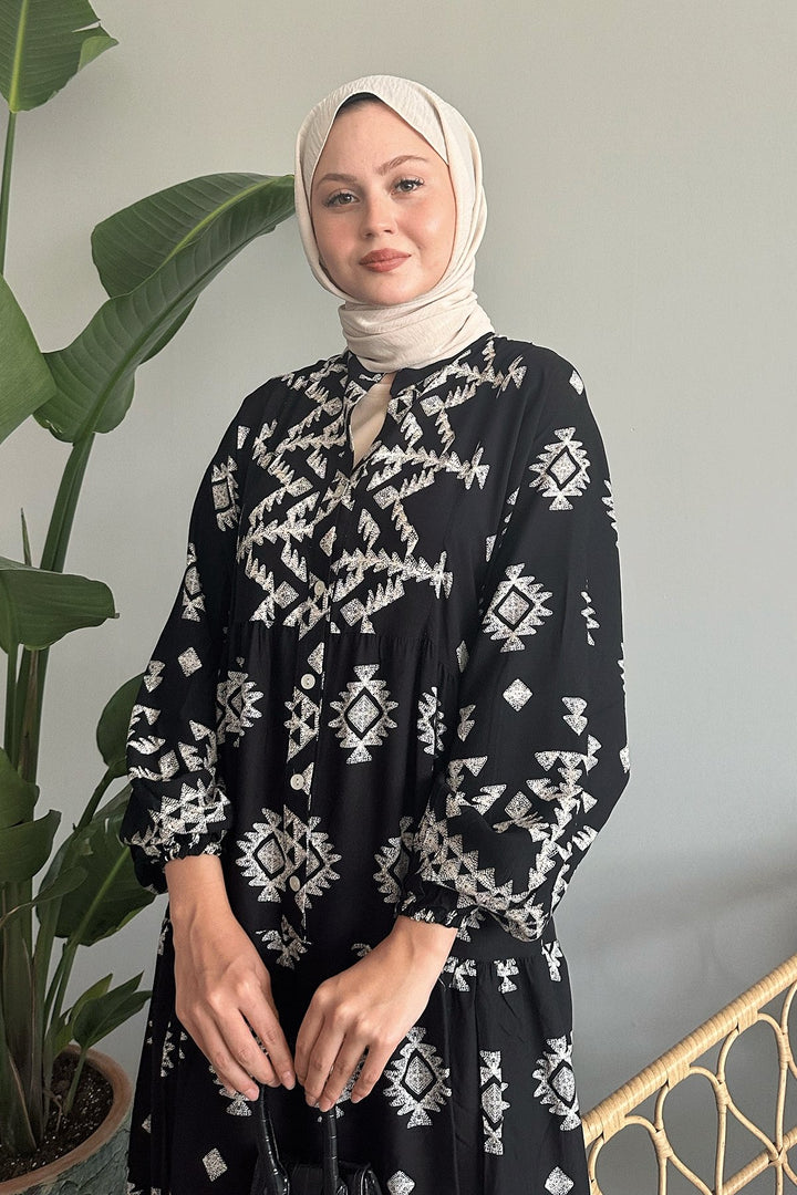 MDS Women Ethnic Casual Black Viscose Dress - Nashua